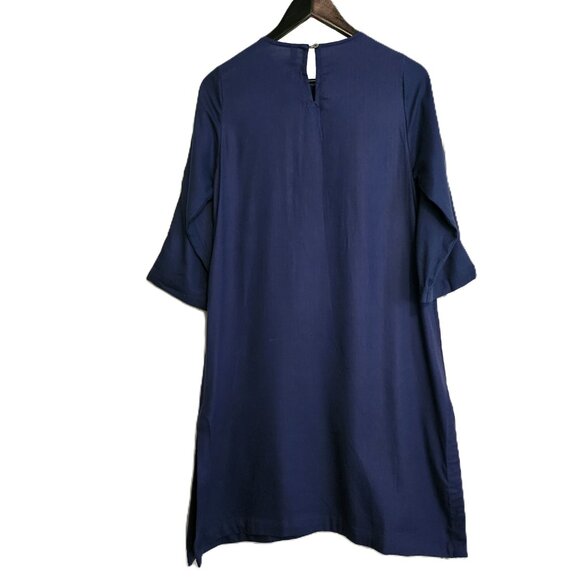 ETHNIC Blue Embroidered 3/4 Sleeve Tunic Short Dress Size Small - Picture 2 of 8